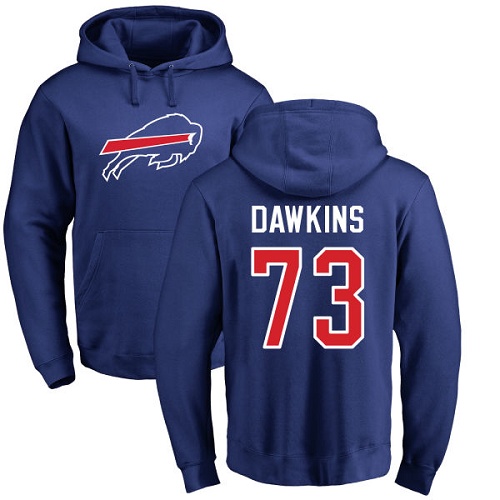 Men NFL Buffalo Bills 73 Dion Dawkins Royal Blue Name and Number Logo Pullover Hoodie Sweatshirt